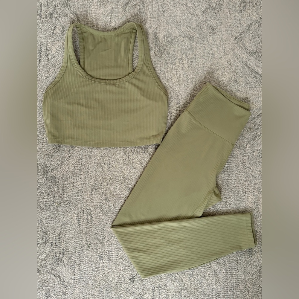 all in motion Olive Green Ribbed Sports Bra & Leggings Set